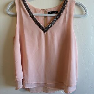 BLVD Peach Sleeveless Top with Embellished Neckline